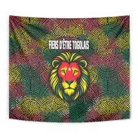 Togo Tapestry with Red Lion Head Design and Traditional African Pattern