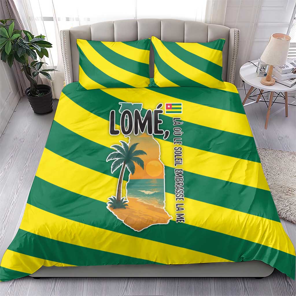 Lome Togo Sunset Bedding Set with Palm Trees and Ocean Embrace Design