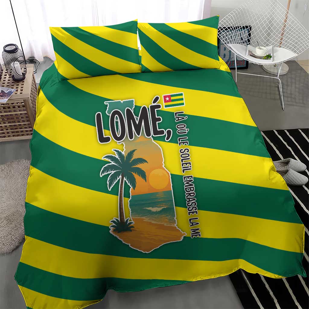 Lome Togo Sunset Bedding Set with Palm Trees and Ocean Embrace Design