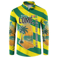 Lome Togo Sunset Button Sweatshirt with Palm Trees and Ocean Embrace Design