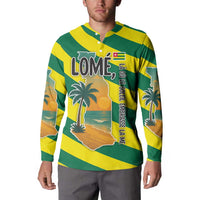 Lome Togo Sunset Button Sweatshirt with Palm Trees and Ocean Embrace Design