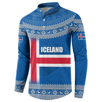 Iceland Flag Button Sweatshirt with Icelandic Crest and Traditional Nordic Knit Pattern Design