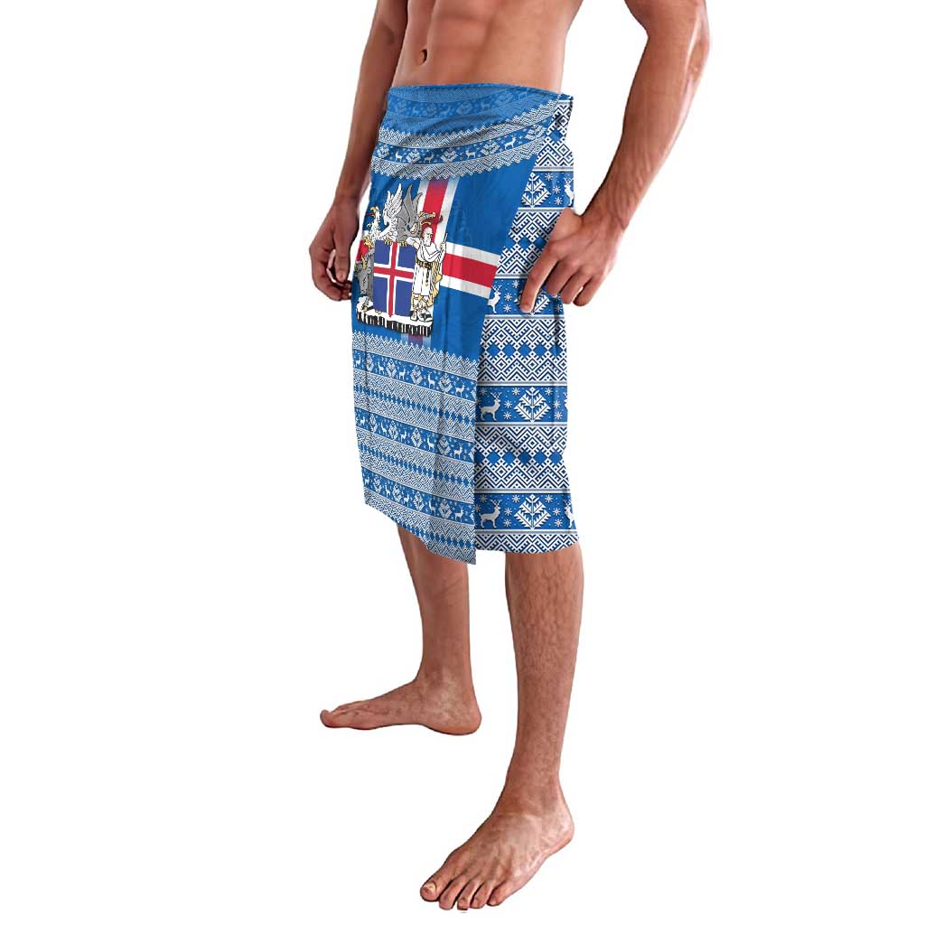 Iceland Flag Lavalava with Icelandic Crest and Traditional Nordic Knit Pattern Design