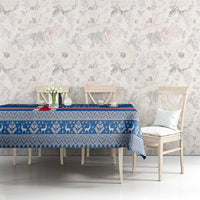 Blue Iceland flag tablecloth with red cross and detailed Nordic knit pattern