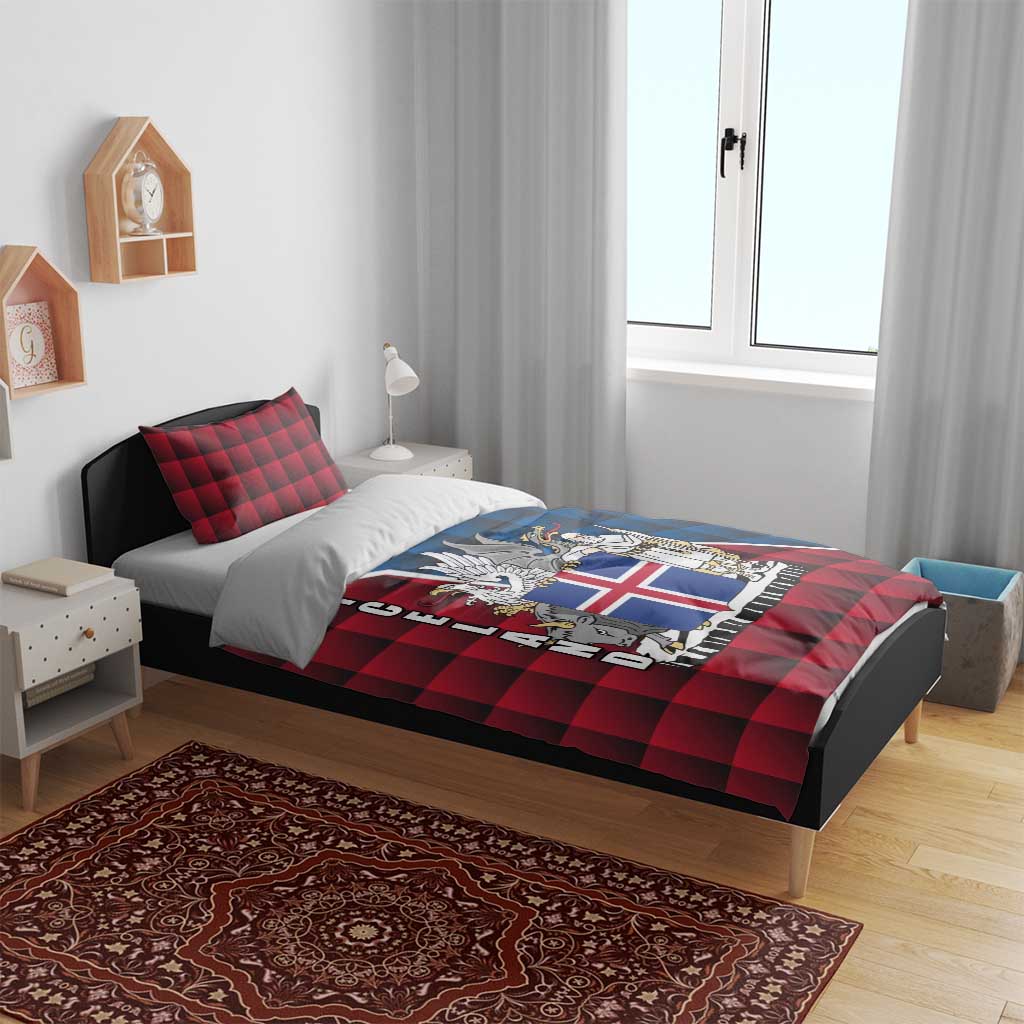 Iceland Crest Bedding Set with Viking Dragon and Icelandic Flag Plaid Pattern - Wonder Print Shop