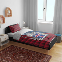 Iceland Crest Bedding Set with Viking Dragon and Icelandic Flag Plaid Pattern - Wonder Print Shop