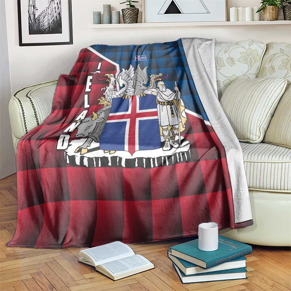 Iceland Crest Blanket with Viking Dragon and Icelandic Flag Plaid Pattern - Wonder Print Shop