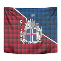 Iceland Crest Tapestry with Viking Dragon and Icelandic Flag Plaid Pattern - Wonder Print Shop