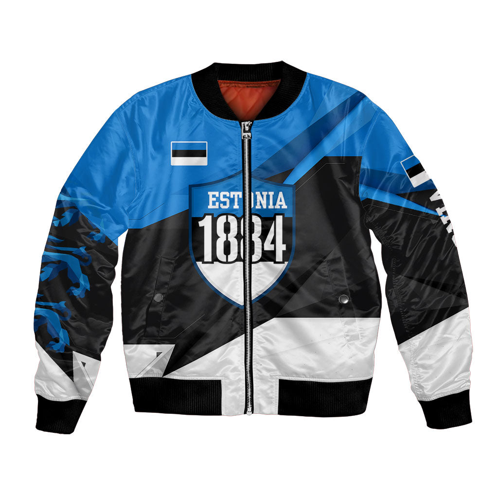Estonia Flag 1884 Freedom Bomber Jacket Geometric Lion Crest National Pride