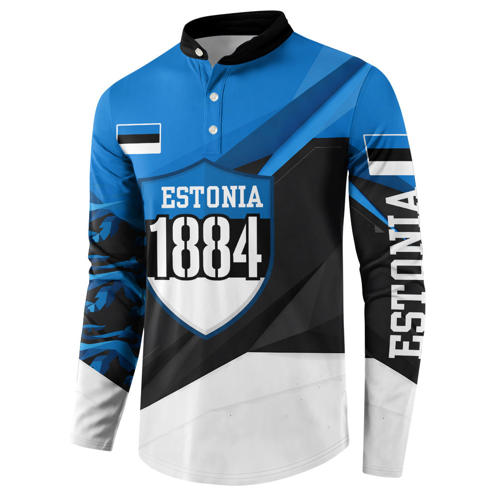 Estonia Flag 1884 Freedom Button Sweatshirt Geometric Lion Crest National Pride