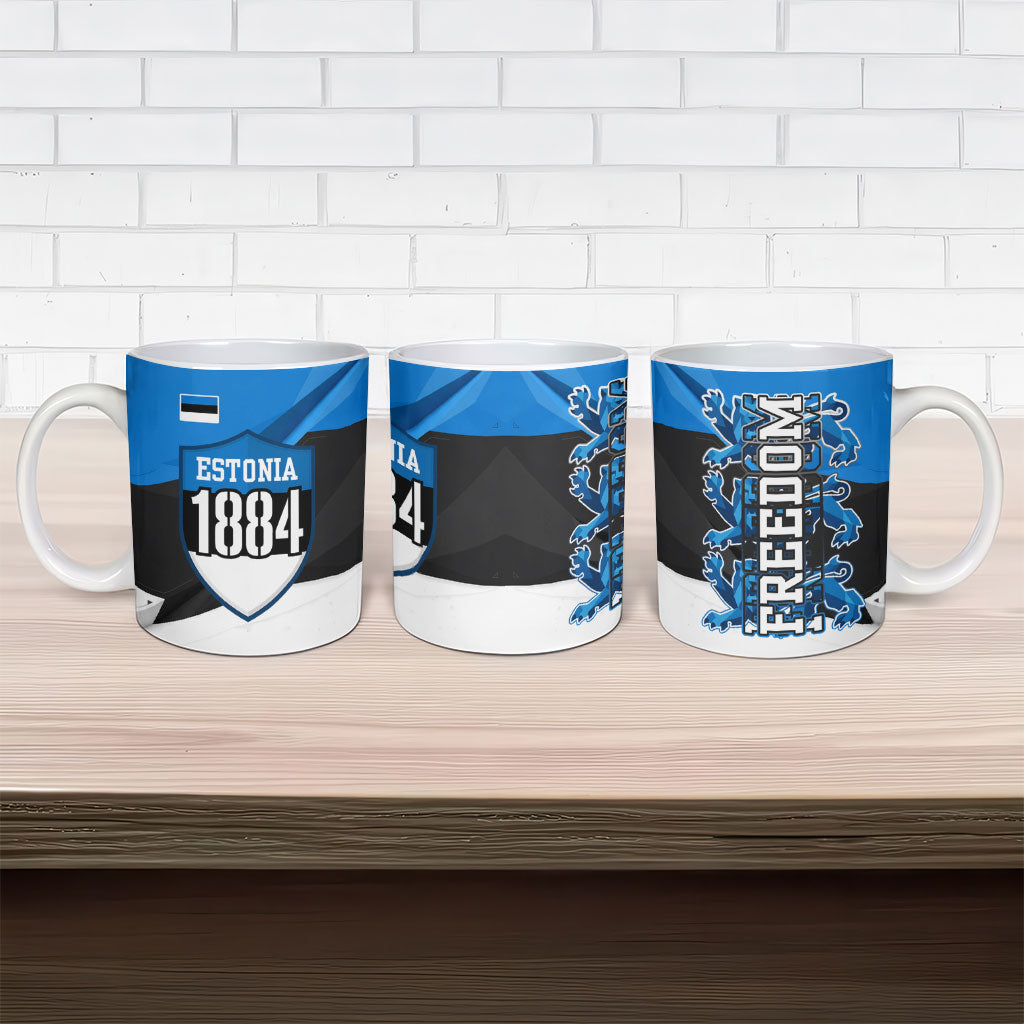 Estonia Flag 1884 Freedom Ceramic Mug Geometric Lion Crest National Pride