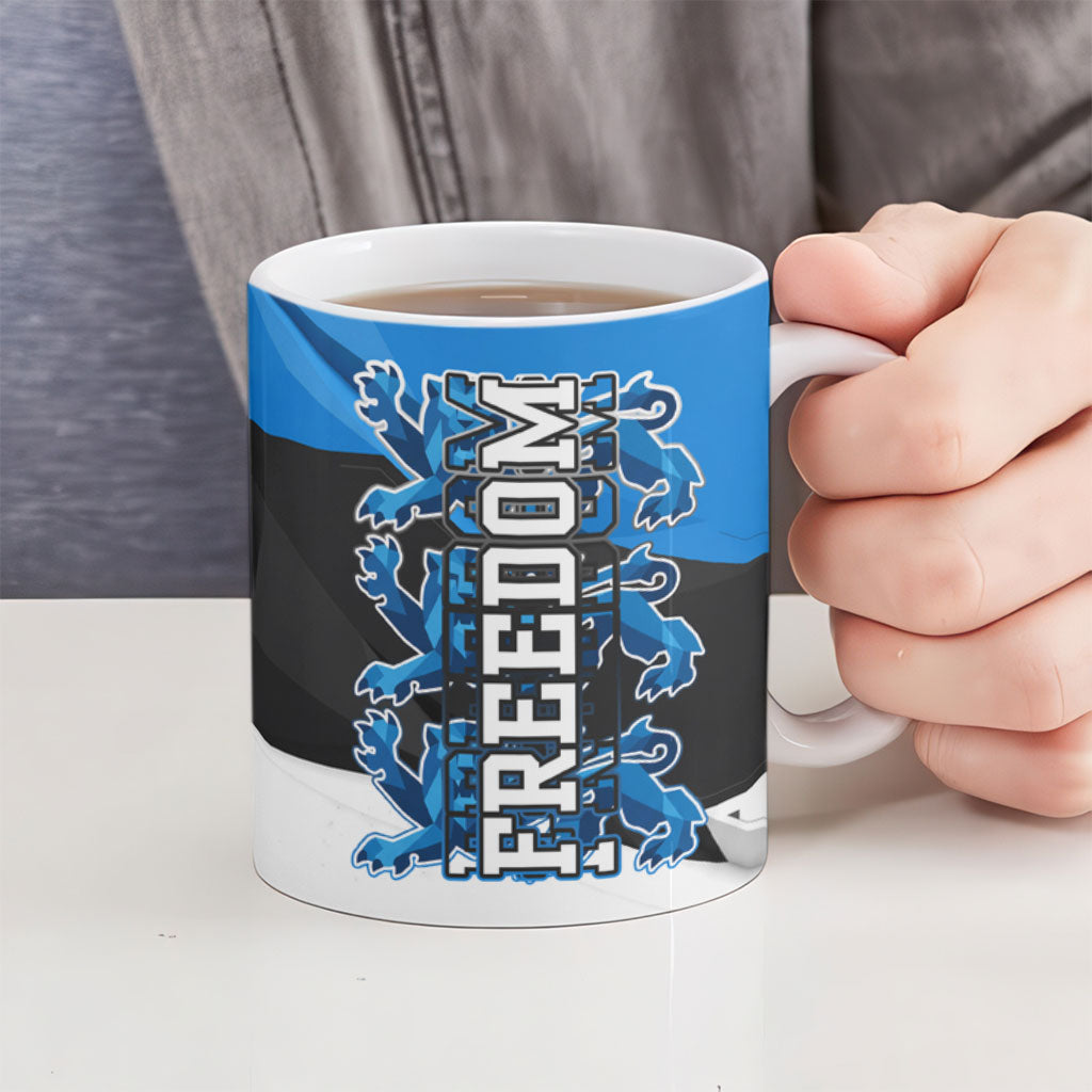 Estonia Flag 1884 Freedom Ceramic Mug Geometric Lion Crest National Pride