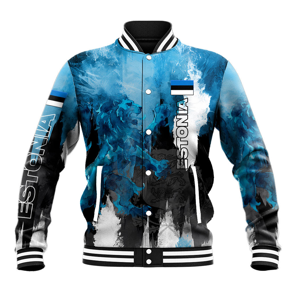 Estonia Elagu Eesti Lions Baseball Jacket Watercolor Splash Flag Heraldic
