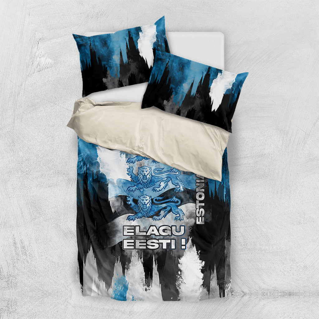 Estonia Elagu Eesti Lions Bedding Set Watercolor Splash Flag Heraldic