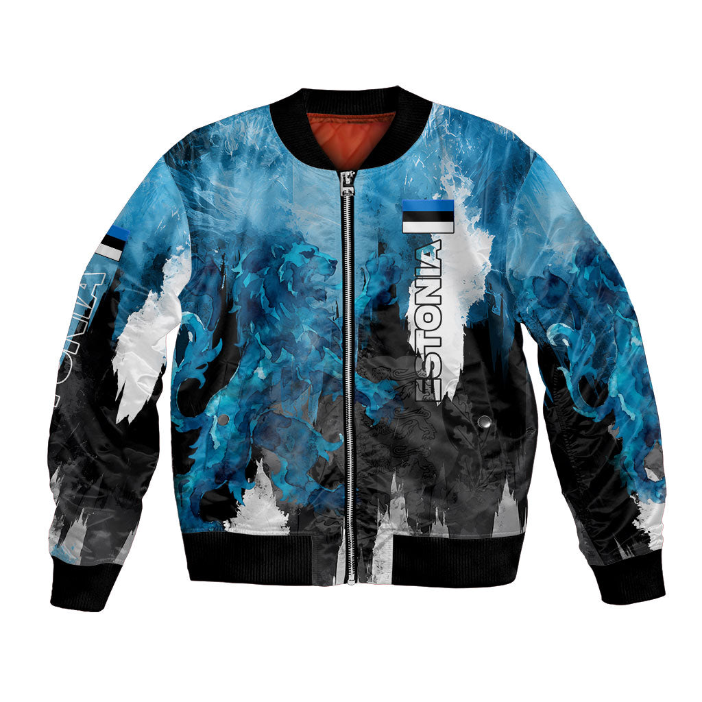 Estonia Elagu Eesti Lions Bomber Jacket Watercolor Splash Flag Heraldic