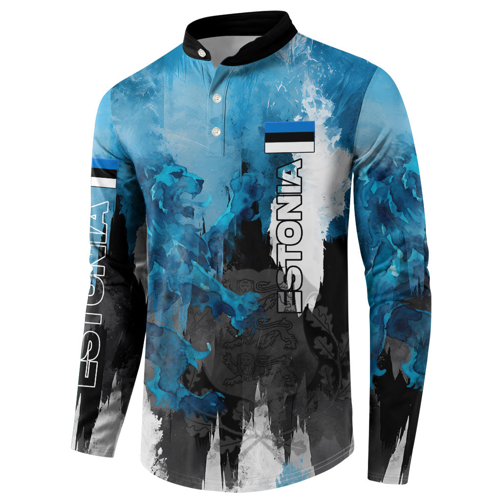 Estonia Elagu Eesti Lions Button Sweatshirt Watercolor Splash Flag Heraldic