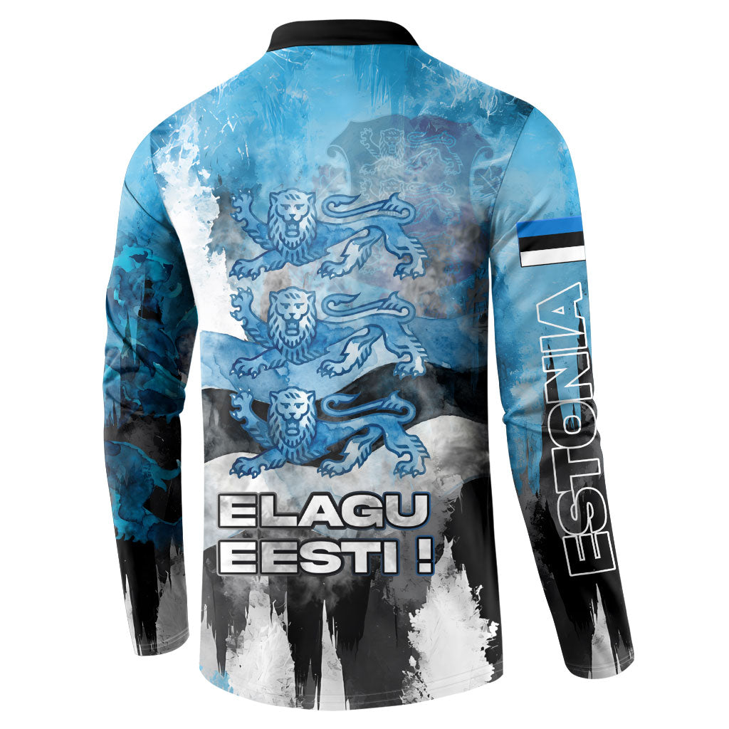 Estonia Elagu Eesti Lions Button Sweatshirt Watercolor Splash Flag Heraldic