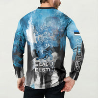 Estonia Elagu Eesti Lions Button Sweatshirt Watercolor Splash Flag Heraldic