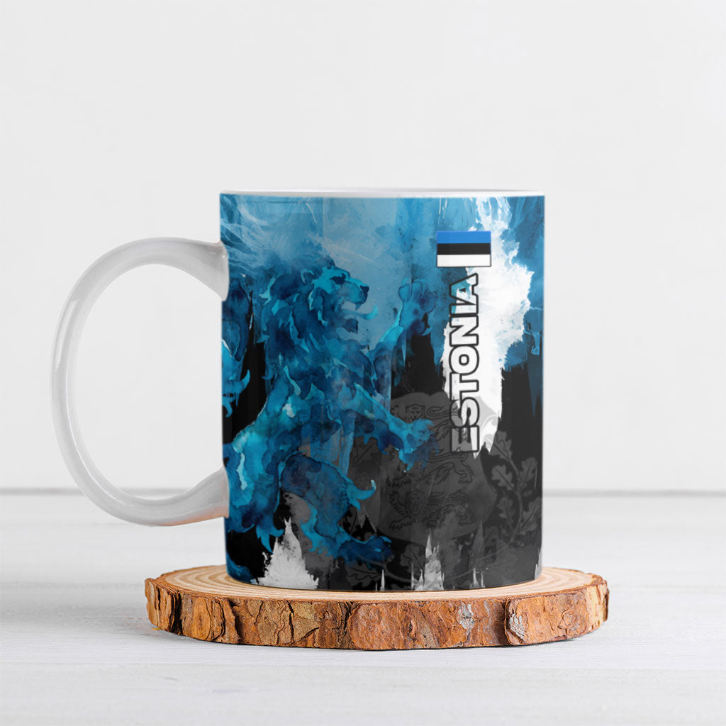 Estonia Elagu Eesti Lions Ceramic Mug Watercolor Splash Flag Heraldic