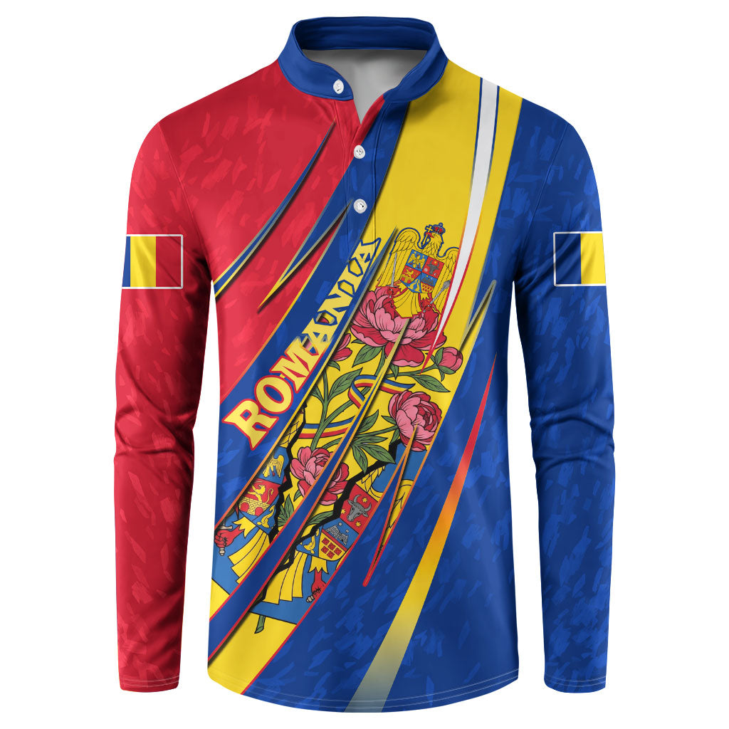 Romania Flag Day Button Sweatshirt Libertate Ziua Drapelului - Eagle Patriotic Tricolor Floral