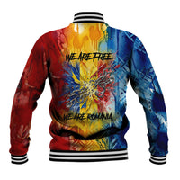 Romania We Are Free Eagle Baseball Jacket Romanian Flag Broken Chains - Watercolor Style