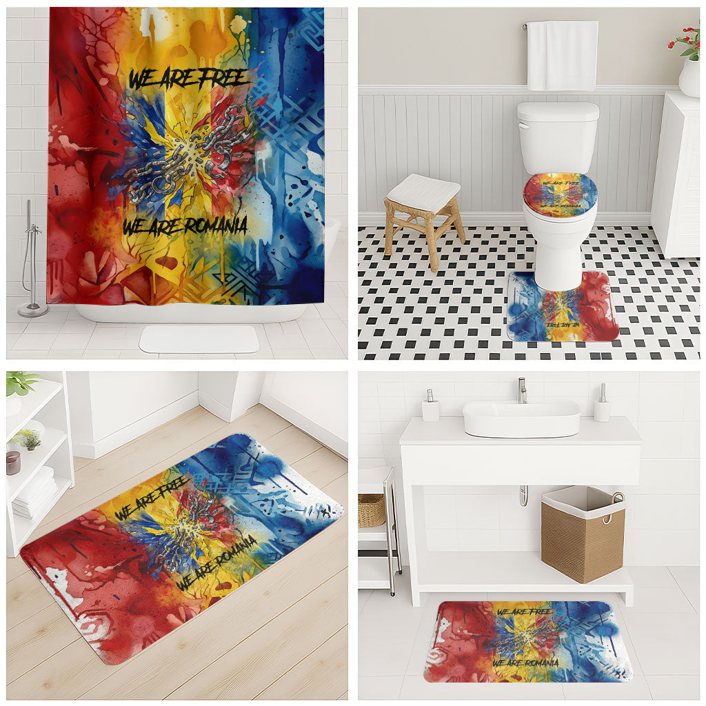 Romania We Are Free Eagle Bathroom Set Romanian Flag Broken Chains - Watercolor Style