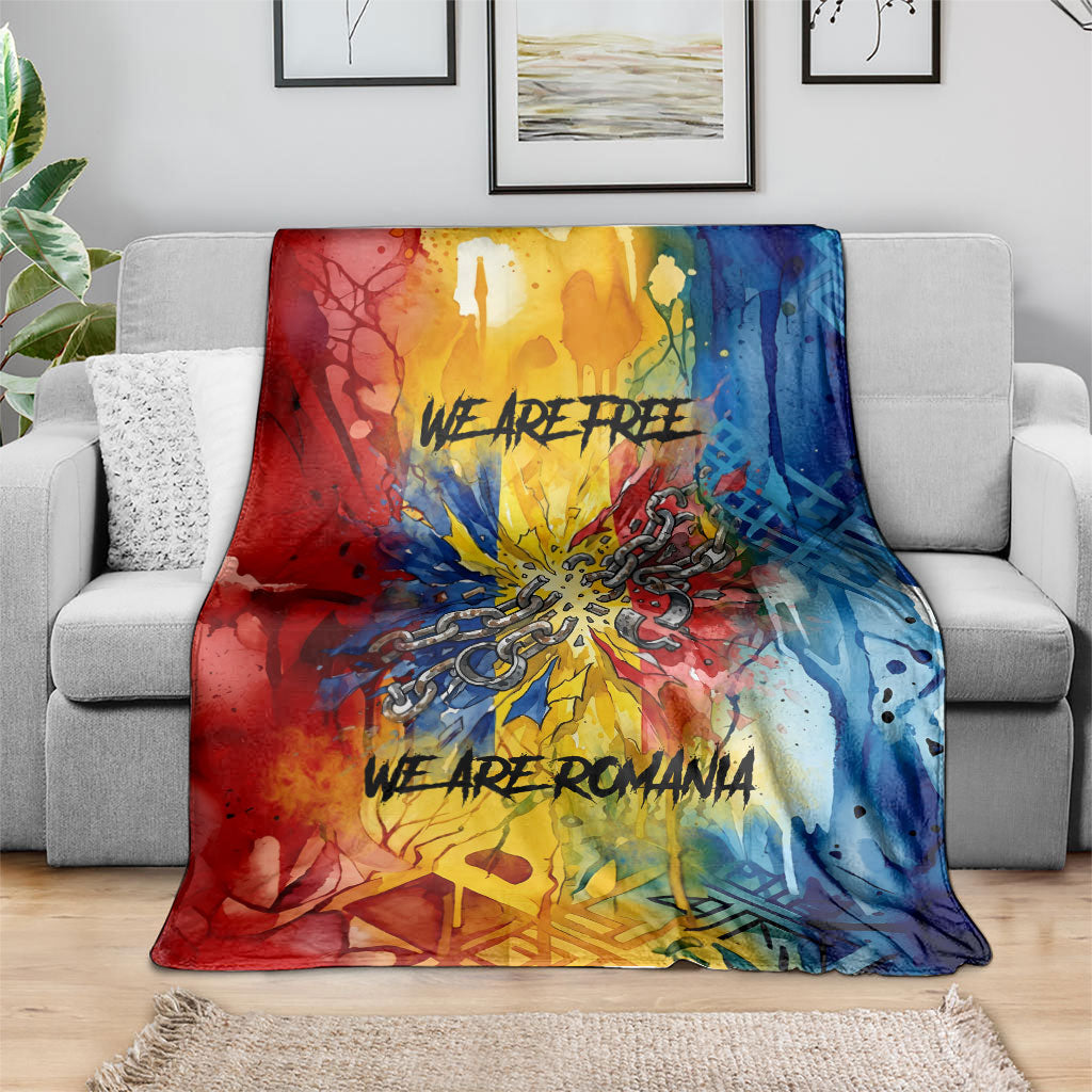 Romania We Are Free Eagle Blanket Romanian Flag Broken Chains - Watercolor Style