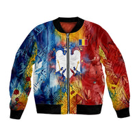 Romania We Are Free Eagle Bomber Jacket Romanian Flag Broken Chains - Watercolor Style