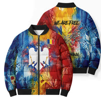 Romania We Are Free Eagle Bomber Puffer Jacket Romanian Flag Broken Chains - Watercolor Style