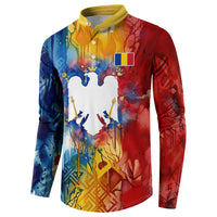 Romania We Are Free Eagle Button Sweatshirt Romanian Flag Broken Chains - Watercolor Style