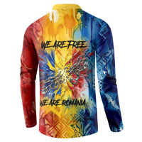 Romania We Are Free Eagle Button Sweatshirt Romanian Flag Broken Chains - Watercolor Style
