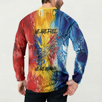 Romania We Are Free Eagle Button Sweatshirt Romanian Flag Broken Chains - Watercolor Style