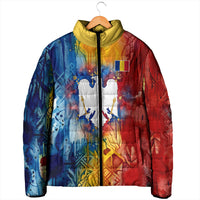 Romania We Are Free Eagle Padded Jacket Romanian Flag Broken Chains - Watercolor Style