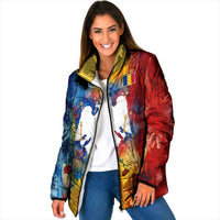 Romania We Are Free Eagle Padded Jacket Romanian Flag Broken Chains - Watercolor Style