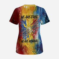 Romania We Are Free Eagle Scrub Top Romanian Flag Broken Chains - Watercolor Style