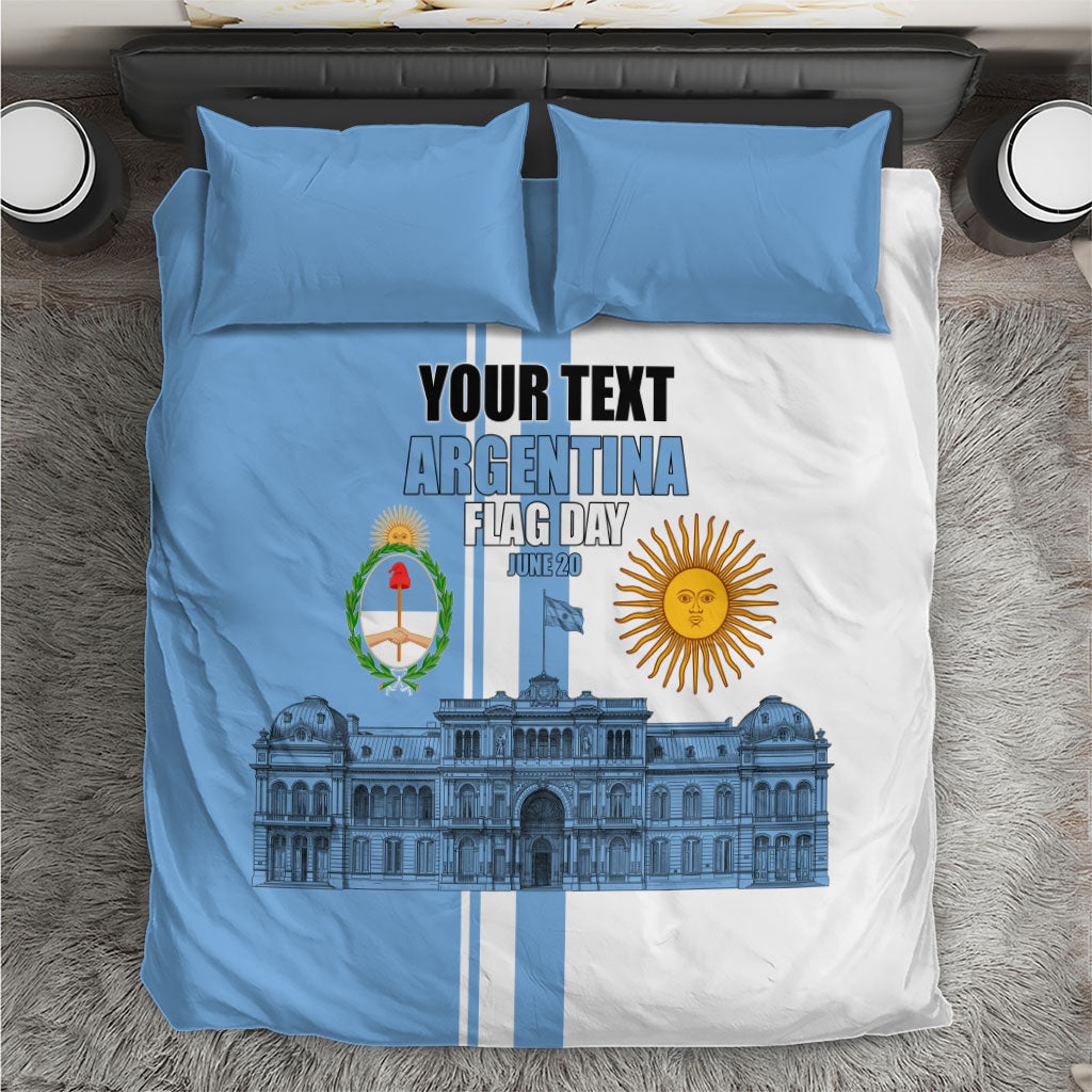 Personalized Argentina Flag Day Bedding Set Sun Of May Patriotic Blue Gradient Sketch