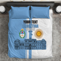Personalized Argentina Flag Day Bedding Set Sun Of May Patriotic Blue Gradient Sketch