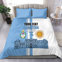 Personalized Argentina Flag Day Bedding Set Sun Of May Patriotic Blue Gradient Sketch