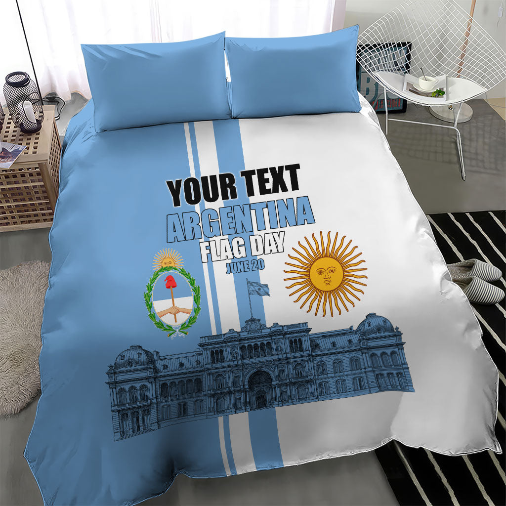 Personalized Argentina Flag Day Bedding Set Sun Of May Patriotic Blue Gradient Sketch