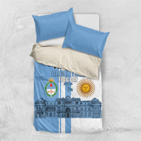 Personalized Argentina Flag Day Bedding Set Sun Of May Patriotic Blue Gradient Sketch