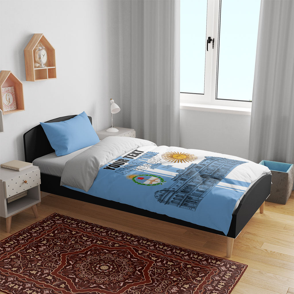Personalized Argentina Flag Day Bedding Set Sun Of May Patriotic Blue Gradient Sketch