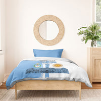 Personalized Argentina Flag Day Bedding Set Sun Of May Patriotic Blue Gradient Sketch