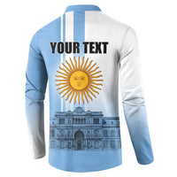 Personalized Argentina Flag Day Button Sweatshirt Sun Of May Patriotic Blue Gradient Sketch