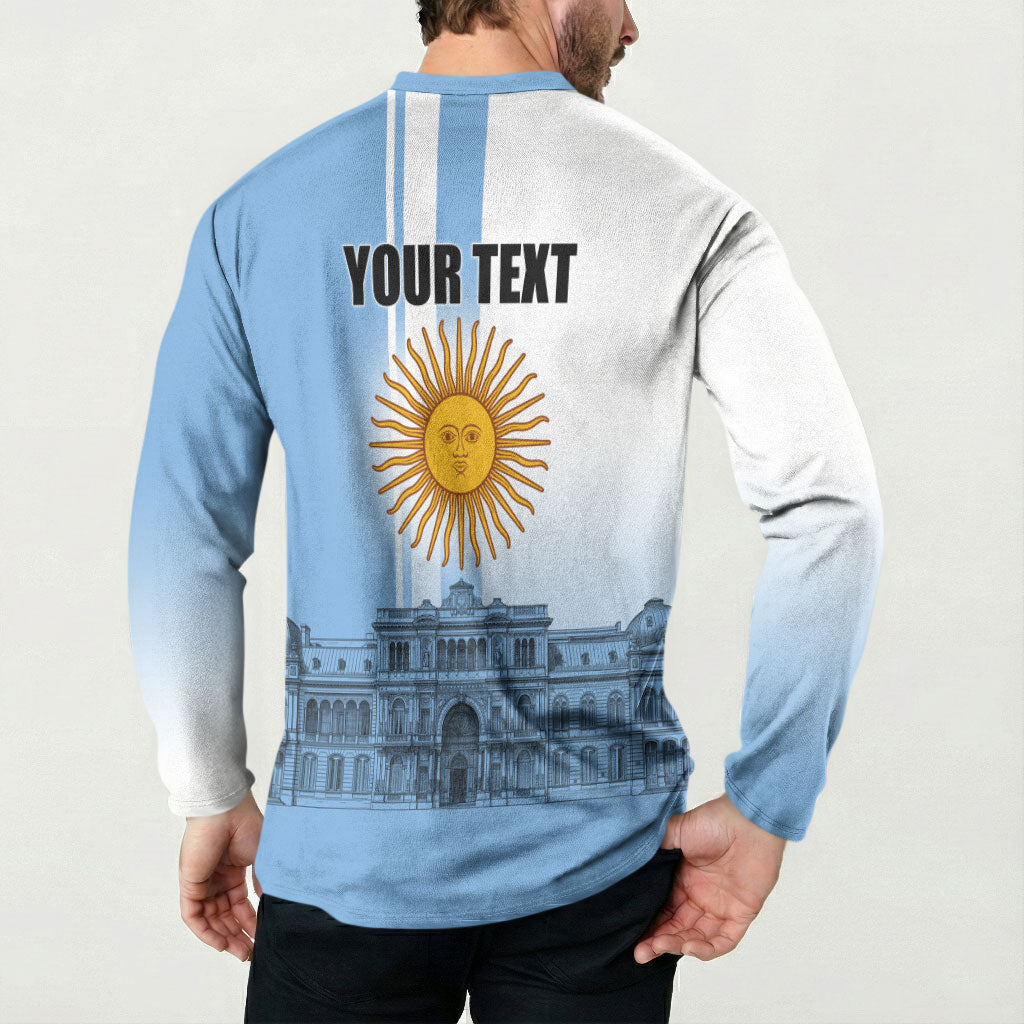 Personalized Argentina Flag Day Button Sweatshirt Sun Of May Patriotic Blue Gradient Sketch