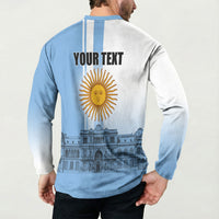 Personalized Argentina Flag Day Button Sweatshirt Sun Of May Patriotic Blue Gradient Sketch