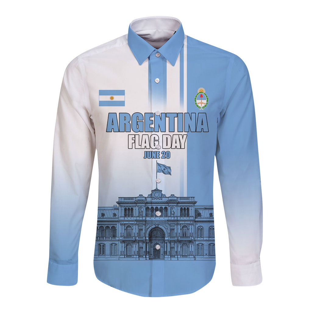 Personalized Argentina Flag Day Long Sleeve Button Shirt Sun Of May Patriotic Blue Gradient Sketch