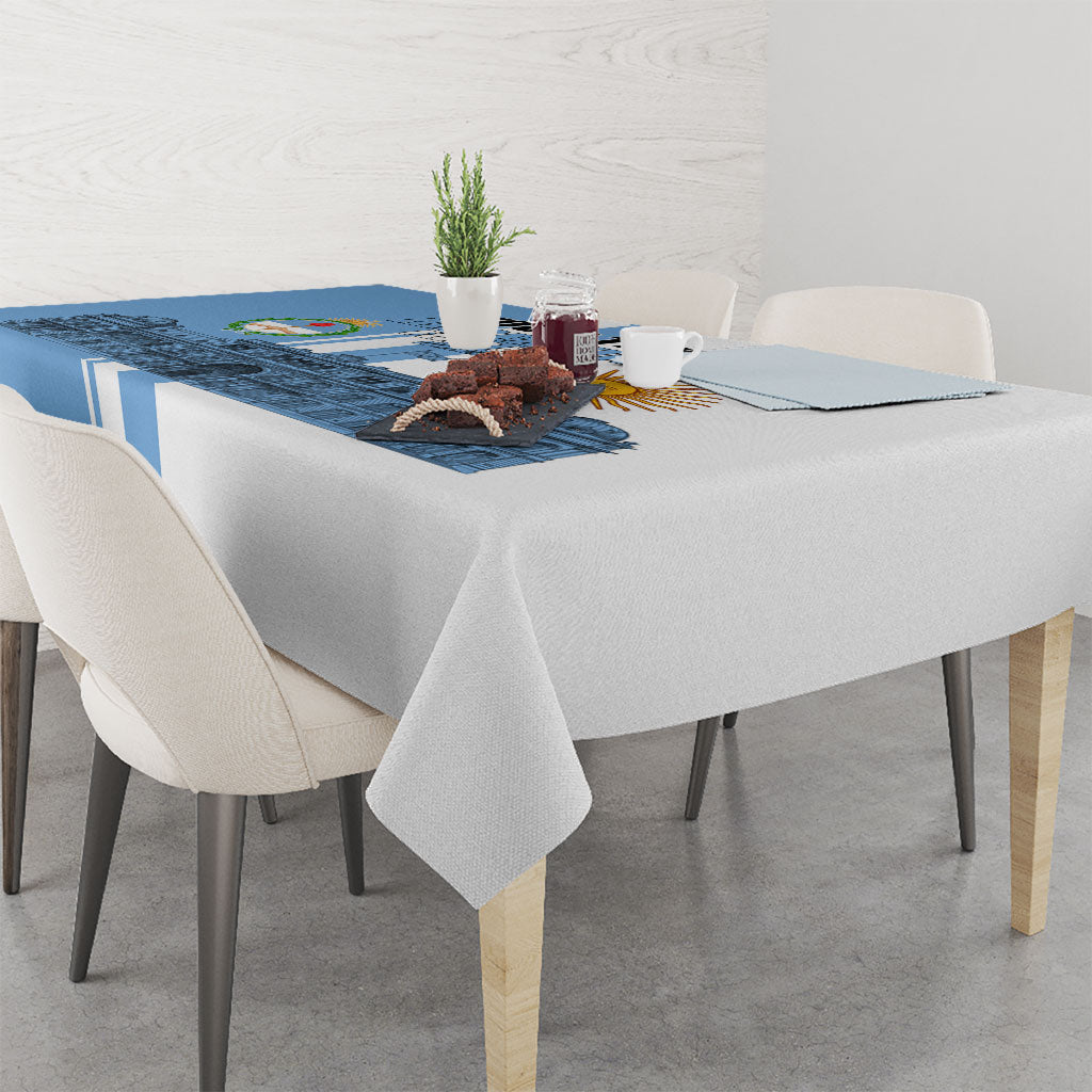 Personalized Argentina Flag Day Tablecloth Sun Of May Patriotic Blue Gradient Sketch