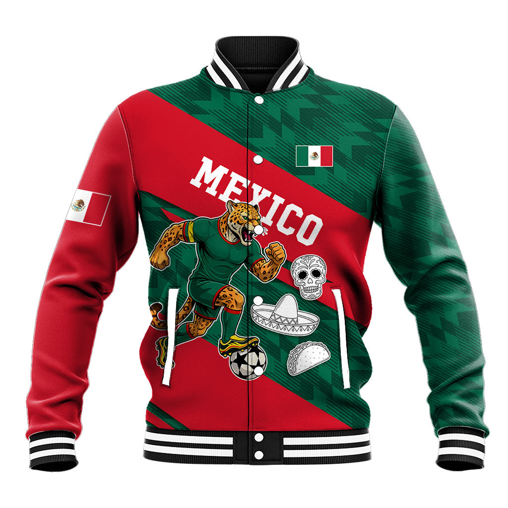 Personalized Mexico Football Jaguar Mascot Baseball Jacket Sugar Skull Sombrero Aztec
