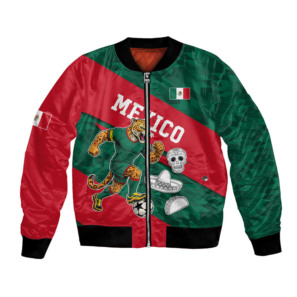 Personalized Mexico Football Jaguar Mascot Bomber Jacket Sugar Skull Sombrero Aztec