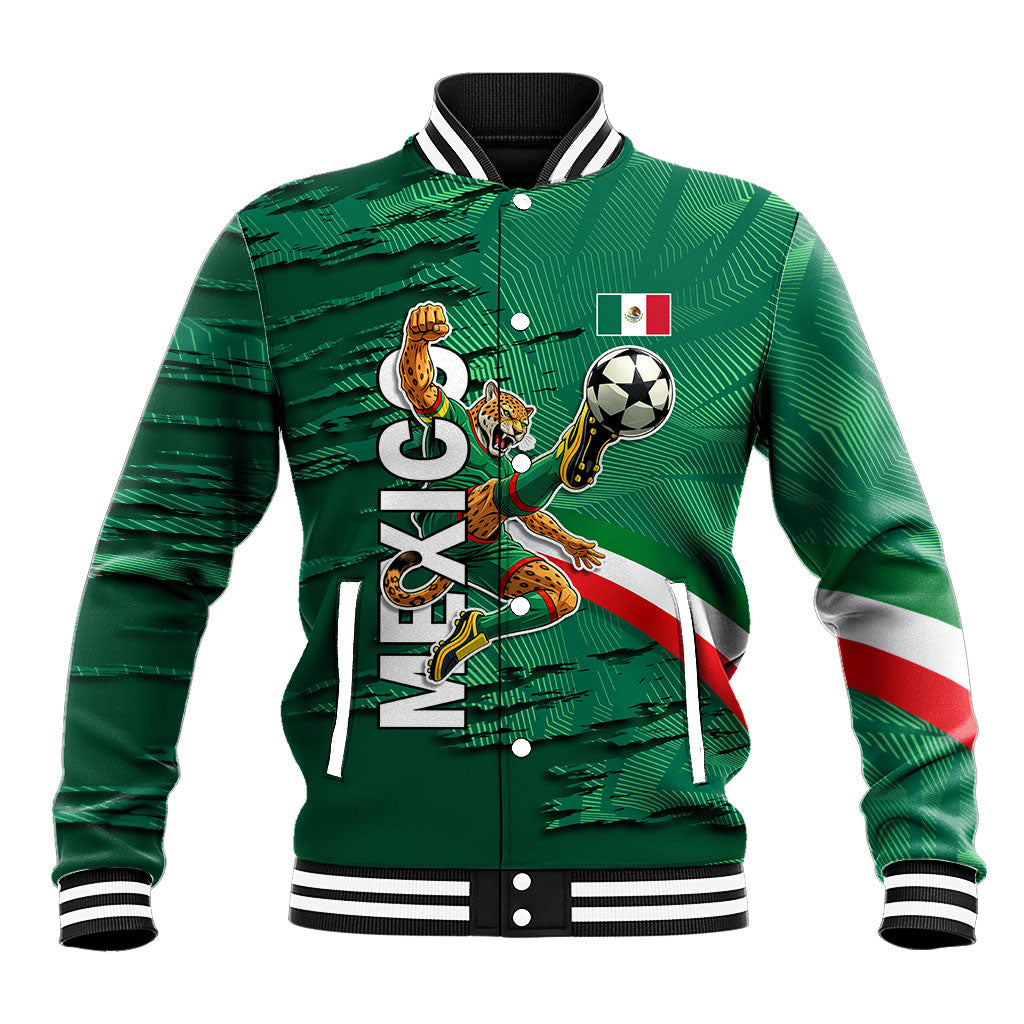 Personalized Mexico Football Baseball Jacket Jaguar Mascot Artistic Brush Stroke Texture